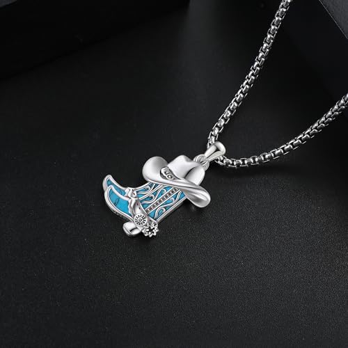 URONE Cowboy Boot Hat/Gun/Cow Tag Necklace Sterling Silver Cowgirl Cowboy Pendant Western Jewelry For Women Men4