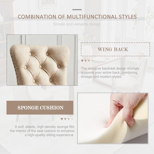Eifizek Leather Dining Chair Set of 4, Dining Room Chairs with Nailhead Ring Pull Trim, Upholstered Dining Chairs with Solid Wood Legs for Kitchen Dining Room (Beige) - Thumbnail 4