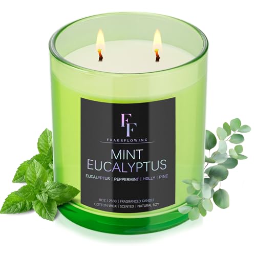 Mint Eucalyptus Scented Candle, 2-Wick Luxury Soy Wax...