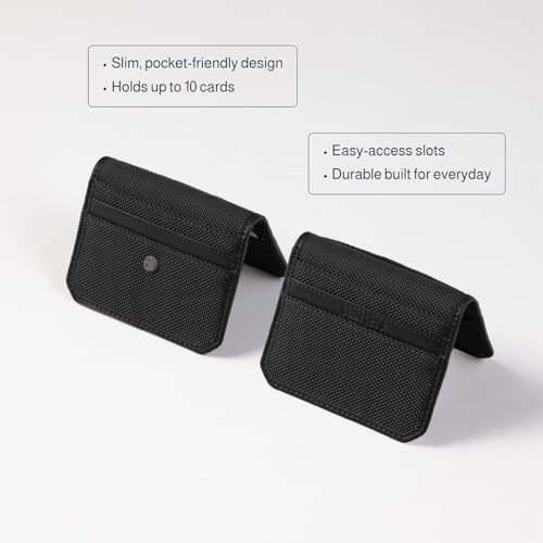 Image of scarters Slim Card Wallet for Men & Women, 10 Card Slots, Midnight Black | Minimalist nylon & vegan leather with cash pocket - front pocket carry & gifting