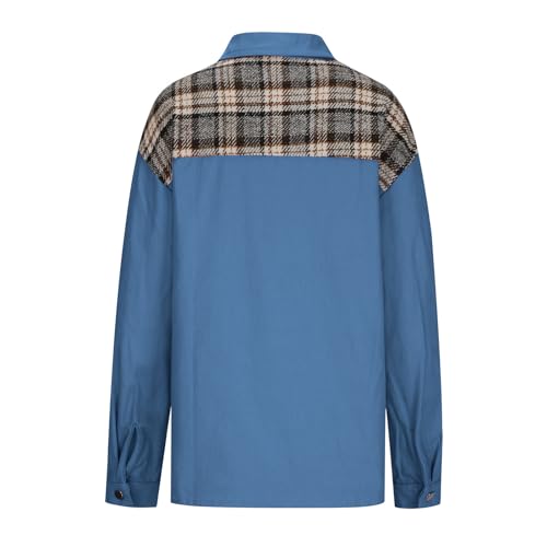 NATHGAM Women's Oversized Denim Jacket Casual Long Sleeve Button Down Plaid Shacket Trendy Loose Fit Jean Jacket with Pockets3