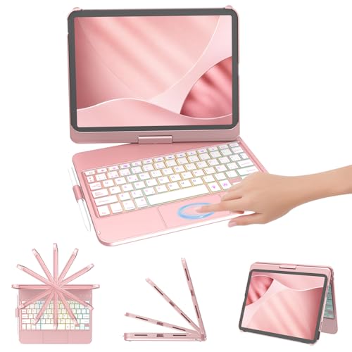 Funda teclado iPad 11 generacion FUWANG rosa oro con rotacion 360 grados y soporte de lapiz