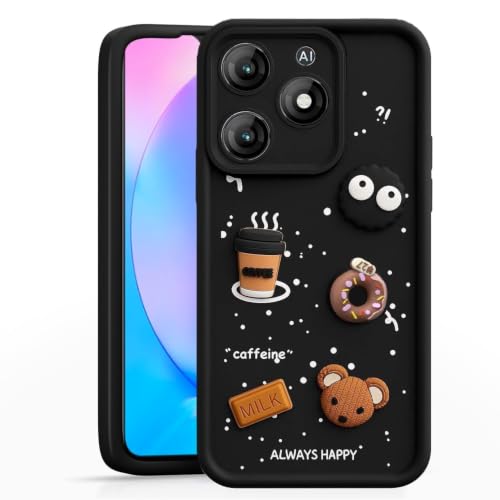 Image of Bintage Back Cover Compatible for Itel A667L / Itel A50 4G | Cute Fun Ball | 3D Taddy Smiley Coffee | Milk Case | Full Body Protection - Black