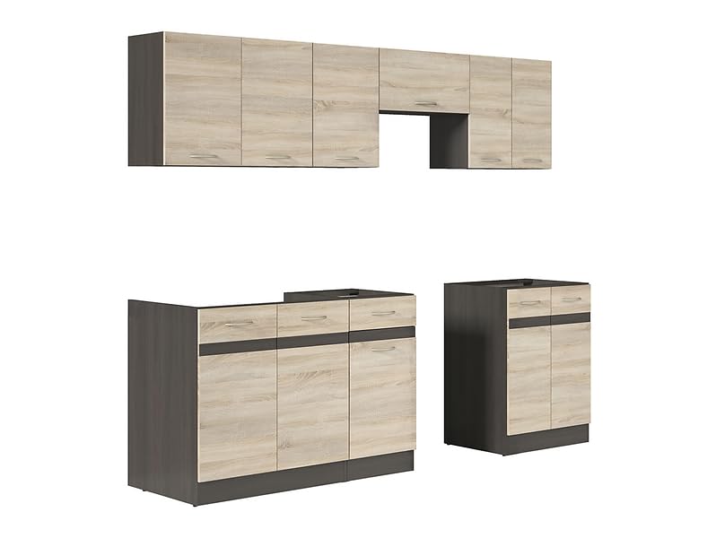 PEGANE Cuisine complète 240 cm,Ensemble de Meuble de Cuisine Coloris chêne Sonoma/Marron, Plan de Travail Inclus