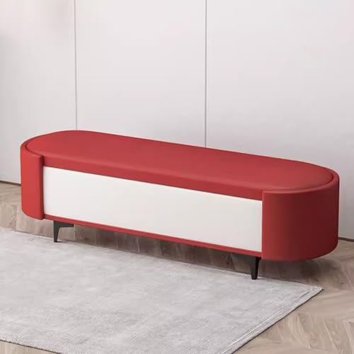 Banco otomano de almacenamiento de cuero extra largo con cojín de asiento acolchado, elegante mueble de entrada y dormitorio, ideal para el final de la cama, color rojo (100 cm)