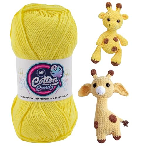 Image of NESTNHAVEN Cotton Candy 100% Cotton Yarn - (100g, 185 Meters) - Luxury Yarn for Crochet, Amigurumi, Embroidery, Toys, Garments, Flowers and Hobby, Projects. (Light Yellow) | (400 Gm)