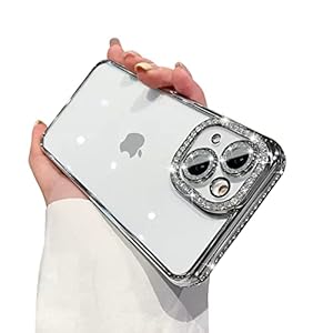 Ownest Compatible with iPhone 14 Case,Sparkle Diamond Rhinestone Glitter Camera Len Protector,Crystal Bling Clear Shockproof Covers Cute Aesthetics Phone Case for iPhone 14 -Silver
