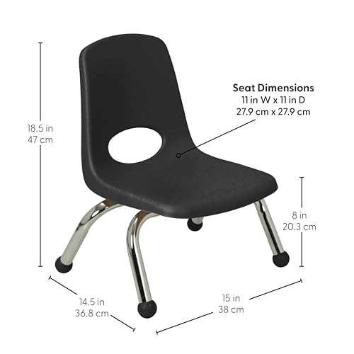 Image of FDP 8 inch School Stack Chair,Stacking Student Seat with Chromed Steel Legs and Ball Glides for Daycare, Preschool and Homeschool - Black, 14749-BK