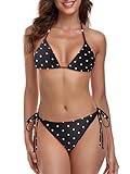 Colloyes Women's Black Polka Dot Triangle Bikini Set Sexy String 2 Piece Swimsuit Adjustable Bikini Bathing Suit Size Large