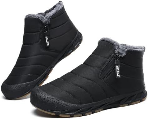 Snow Boots Mens Waterproof Winter Boots Fur Lined Warm Ankle Boots Zipper Closure Slip on Outdoor Boot Comfortable Walking Shoes