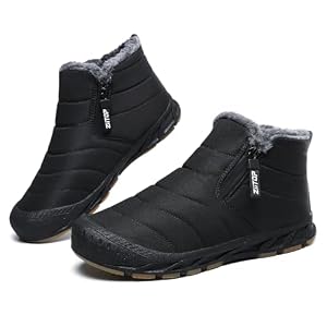 Snow Boots Mens Waterproof Winter Boots Fur Lined Warm Ankle Boots Zipper Closure Slip on Outdoor Boot Comfortable Walking Shoes