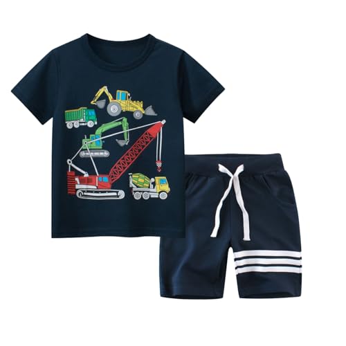 Image of Toddler Boy Clothes Cartoon Cotton Summer Short Sleeve T-Shirt and Shorts Kids Outfit Set 2-7 Year