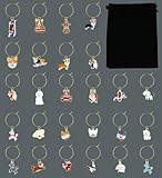 Nuburbur Wine Glass Charms/Markers/Identifiers/Tags for Stem Glasses for Wine Party Decorations Dog Themed Set of 26 (26 Pcs Dog Charms)