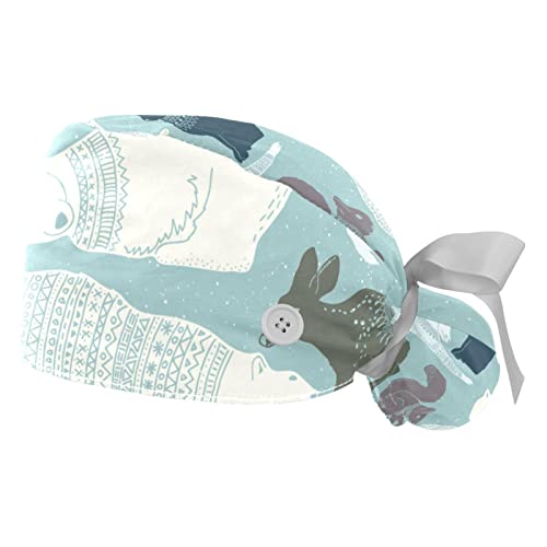 Chapeaux de travail bouffants (lot de 2) avec motifs d'animaux d'hiver pour hommes et femmes