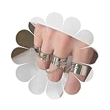 Yheakne Punk Chain Finger Rings Silver Open Cuff Rings Adjustable Knuckle Joint Rings Set Stackable Statement Rings Gothic Rings for Women