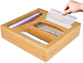 Bamboo Ziplock Bag Storage Organiser, Food Storage Bag Holder, Bamboo Storage Box Compatible with Ziplock Gallons Quart Sandwich and Snack Bags for Kitchen Drawers (A)