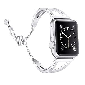 Secbolt Stainless Steel Bands Compatible with Apple Watch Bands 38mm 40mm 41mm 42mm 44mm 45mm iWatch Series 9/8/7/6/5/4/3/2/1/SE, Dressy Metal Bangle Bracelet Women