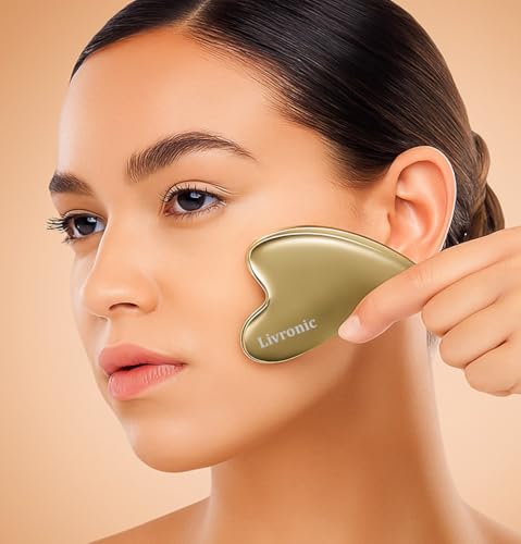 Image of Livronic Kansa Face gua sha (Bronze Gua sha Tool) |Removes Face Fat & Double Chin | Reduces Puffiness | Uplifts & Tightens Skin | Adds Glow and Brightness |100% Pure Kansa (Pack of 1)