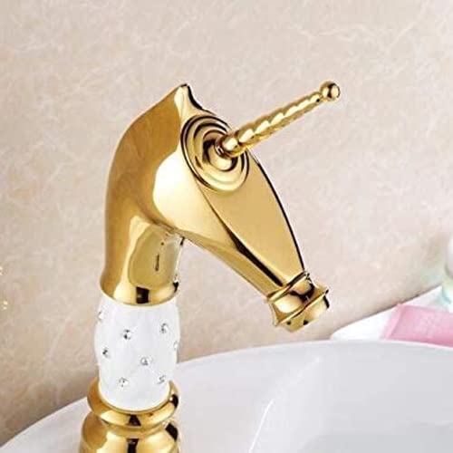 Mjsdjof Grifo mezclador caliente y frío para lavabo de baño - Grifo de lavabo de latón con acabado dorado creativo con cabeza de caballo - Grifos americanos con decoración de cuentas octogonales