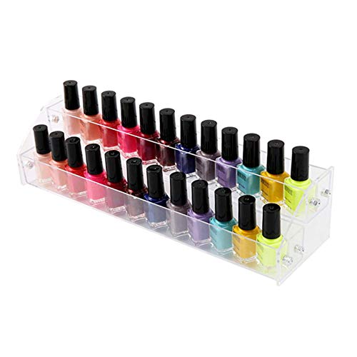 Nail Polish Organiser Acrylic, 2 Tiers Nail Polish Display Rack Holds up to 24 Bottles, Clear Nail Varnish Organiser Storage Rack, Nail Polish Stand Holder for Lipstick, Essen-tial Oil, Tat-too Ink