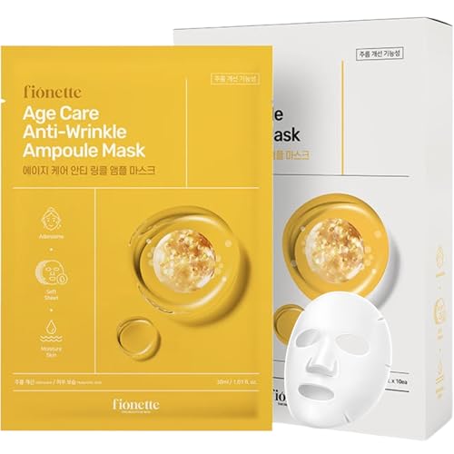 fionette™ Age Care Anti-Wrinkle Ampoule Mask - Firming and Brightening Sheet Mask with Niacinamide, Hyaluronic Acid, Ceramide for Anti-Aging, Deep Hydration, Wrinkle Care. Made in Korea【10 Sheets】