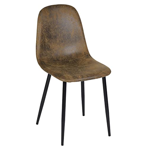 H.J WeDoo Chaises de Salle à Manger en Faux Daim, Chaise Scandinave Vintage avec Pieds en Métal Massif pour Cuisine Bureau, Marron