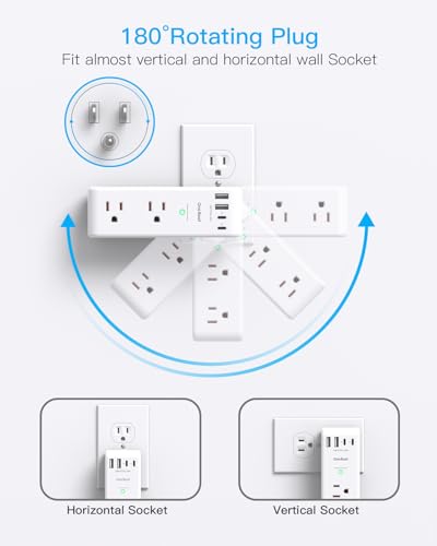 Image of PD 30W Surge Protector Outlet Extender, Rotating Plug, One Beat 6 AC Multi Plug Outlet with 4 USB Ports (2 USB C), 1800J, 3-Sided Swivel Power Adapter with Spaced Outlet Splitter for Home Office Dorm