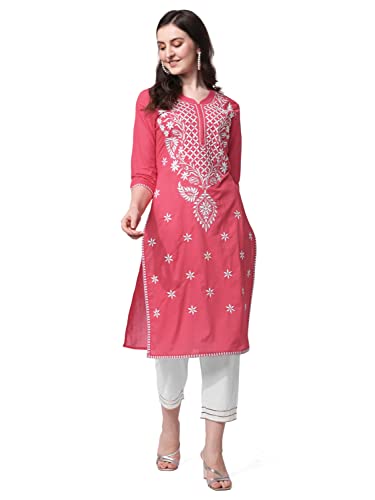 Image of MIRCHI FASHION Pure Cotton Lucknowi Chikankari Embroidered Kurta Set | Straight Fit Kurta Pant Outfit | Ethnic Office Wear & Daily Style 2 Piece Collection