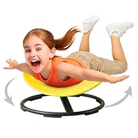 Kids Sensory Spinning Chair for Autism Ages 3+, Sit and Spin Swivel Chair for Kids with ADHD, Chairs for Autistic Children, Sensory Toys for Motion Sickness Relief, Balance Training (Yellow)
