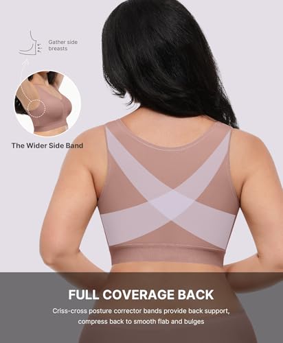 Image of SHAPELLX Post Surgery Bras Front Closure Compression Bra Surgical Wirefree Mastectomy Bra with Adjustable Straps