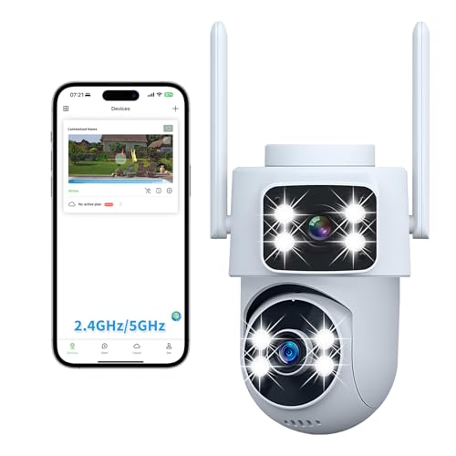 Dual Lens 2K Outdoor Security Camera, 360° Pan & 90°