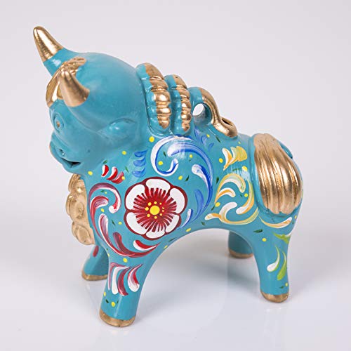 Turquoise Figurine Pucara Bull 4.7"H, Ceramic Bull Pucara, Peru Folk Art, Pottery Sculpture Bull, Sculpture Made Of Clay, Unique Gift Peru #TOP3