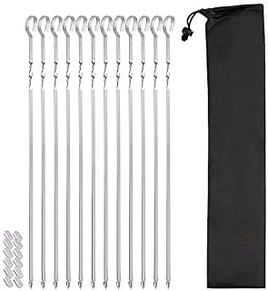 Ayvicco 12 Pack Kabob Skewers, Premium Flat Metal BBQ Barbecue Skewer, 17" Long Stainless Steel Shish Kebob Sticks 0.28 Width Reusable Grilling Skewers Set for Meat Shrimp Chicken Vegetable