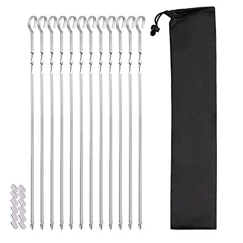 12 Pack Kabob Skewers, Premium Flat Metal BBQ Barbecue Skewer, 17 Long Stainless Steel Shish Kebob Sticks 0.28” Width Reusable Grilling Skewers Set for Meat Shrimp Chicken Vegetable