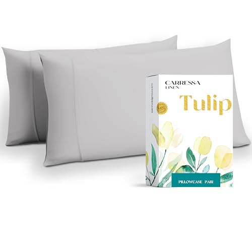Carressa Linen Egyptian Cotton Pillow Cases Queen Size Set of 2 - Luxury 800 Series High Thread Count Standard Cotton Pillow Cases (Crisp Silver), Soft, Cooling, Sateen Weave Hotel Pillowcover