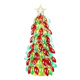 Mr. Christmas 18 Inch Retro C9 Bulb Tree, Red and Green with LED Lights and Star, Vintage Lit Christmas Decoration with Timer