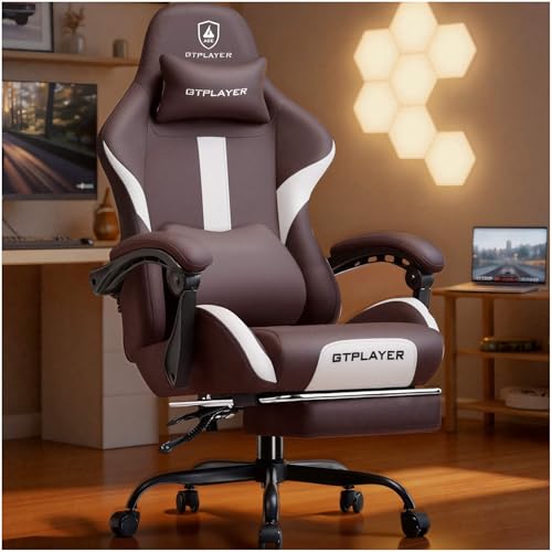 Image of GTPLAYER Gaming Chair with Foot Rest & Pocket Spring Cushion, Ergonomic High Back Computer Desk Chair with Headrest & Lumbar Support for Back Pain Relief, Breathable Fabric, Brown