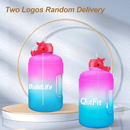 Image of QuiFit 1 Gallon Water Bottle - with Straw & Motivational Time Marker Leak-Proof BPA Free Reusable Gym Sports Outdoor Large(128OZ /73OZ) Capacity Water Jug