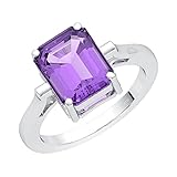 TISHAVI Genuine Natural Amethyst Ring For Women Sterling Silver, Emerald-Cut Octagon Solitaire Ring For Women Sterling Silver Ring Size 7, Gifts For Him Her