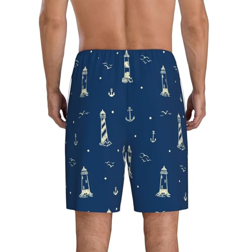 Lighthouses And Anchors Print Men’s Sleep Shorts Bottoms Soft Comfy Pajama Wear Pants With Drawstring Pockets3