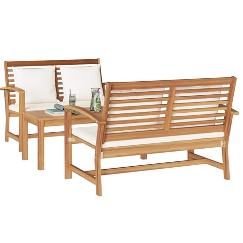 vidaXL Ensemble de canapé de Jardin 3 pcs Naturel Bois de Teck Massif, Canapé Moderne pour Jardin et terrasse, mobilier en Teck, Confort stylé, Design...