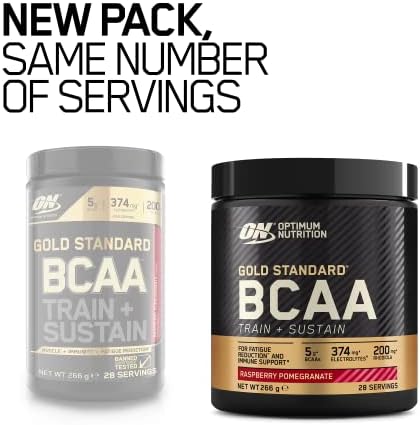 Optimum Nutrition Gold Standard BCAA, Amino Acid Powder, Vitamin C with Zinc, Magnesium and Electrolytes, Immune Booster, Raspberry and Pomegranate, 28 Servings, 266 g, Packaging May Vary