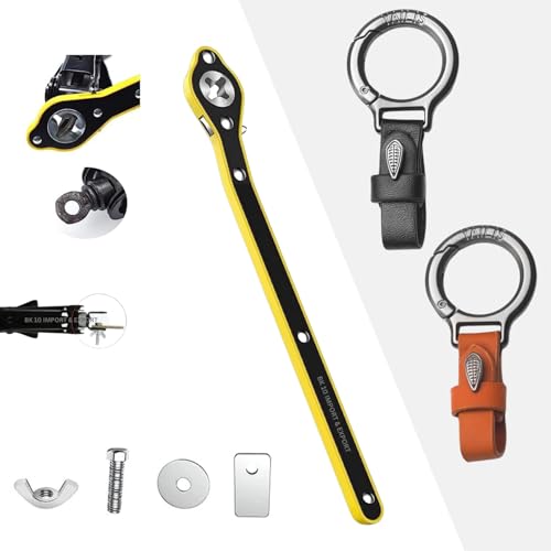 Image of BK 10 IMPORT & EXPORT Labor Saving Hand Car Jack Wrench with Keychain | Wrench | Jack Ratchet Wrench for Car | Leather Universal Keychain (Jack Wrench & Keychain)