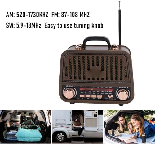 VELATEMOR Retro Bluetooth Radio, Wireless Speaker with Telescopic Antenna for FM AM SW Receptions, Portable Vintage Bluetooth Speaker Rechargeable - 3