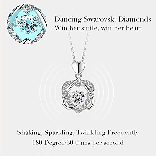 Heart Necklace Dancing Diamond Pendant Necklaces 925 Sterling Silver Crown Love Open Heart/Triangle Pendant/Angle Dainty Jewelry Women Gift for Her Anniversary w/Gift Box (Heart-White)