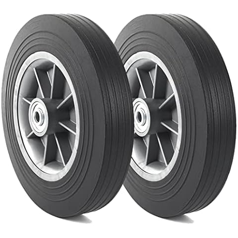 AR-PRO (2-Pack) 10'' x 2'' Flat Free Solid Rubber Tire and Wheel, 3/4" & 5/8" & 1/2" Axles Bore Hole with 2.23" Offset Hub, Replacement 10 Inche Wheel for Dolly Hand Trucks and Wheelbarrows Cover