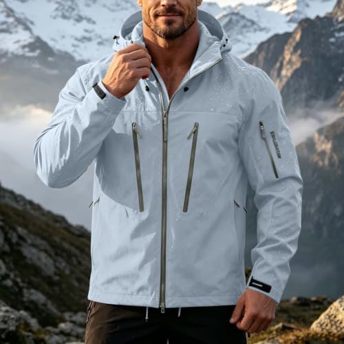 LBOVBE Mens Waterproof Windproof Softshell Jacket Full Zip Outdoor Coat - 2