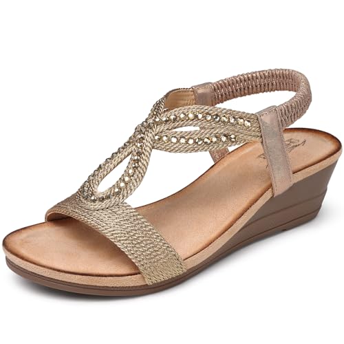 SHIBEVER Wedge Sandals for Women Dressy: Summer Low Wedges Comfortable Open Toe Sandals
