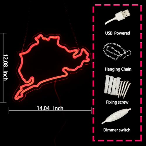 Image of Nurburgring Neon Sign Dimmable LED Light for Racing Tracks, Neon Wall Decor, Ideal for Bedrooms, Garages, Game Rooms, Men's Spaces, and Racing Fan Gifts (14 x 12 inches)