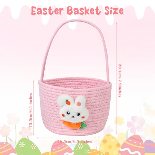 Image of DERAYEE Easter Basket with Handle, Cute Bunny Carrot Basket Easter Egg Hunts Gift Baskets for Easter Party Favors Candy Gifts Storage (Pink)
